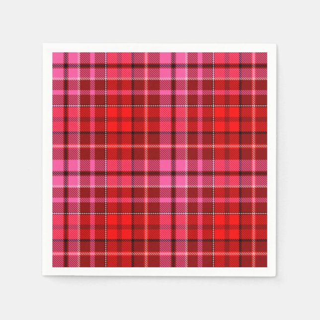 Servilleta De Papel Diseño de Cuadros Escoceses Rojo Granate Rosa (Anverso)