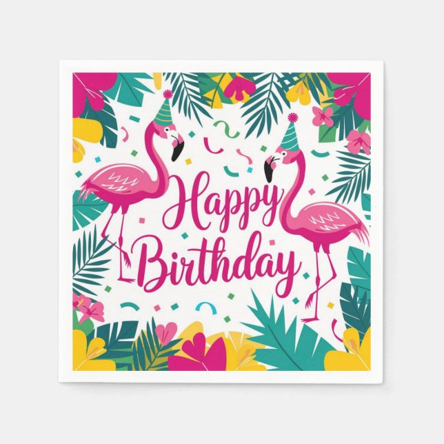 Servilleta De Papel Diseño de cumpleaños de Fun Flamingo Tropical (Anverso)