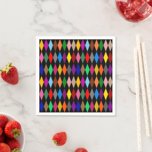 Servilleta De Papel Diseño de Diamantes Arlequín Coloridos Negro 