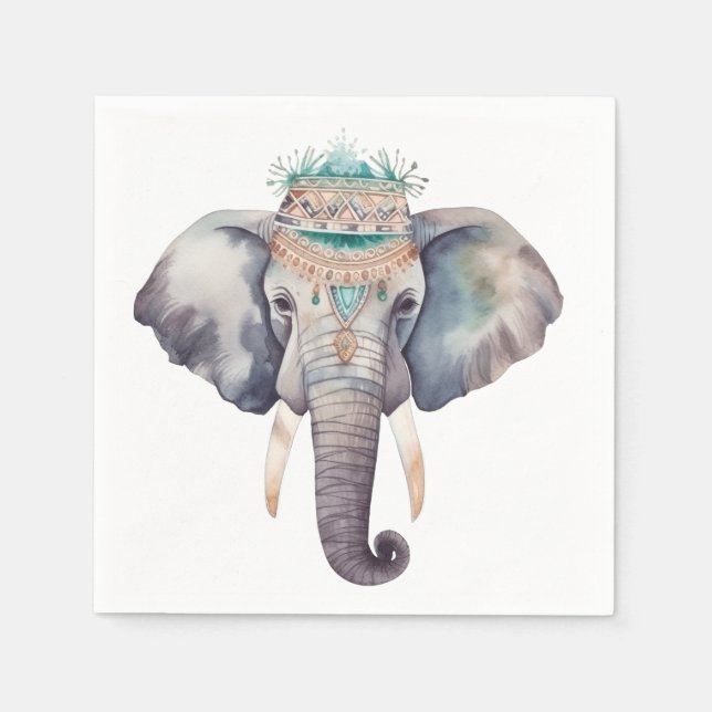 Servilleta De Papel Diseño de elefante hippie cutáneo boho acuático (Anverso)