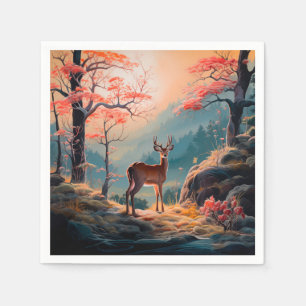 Servilleta De Papel Diseño de escena del bosque de ciervos de otoño en