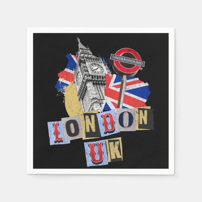 Servilleta De Papel Diseño de estilo retro de Londres (Anverso)