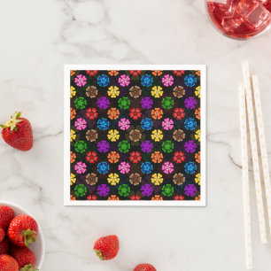 Servilleta De Papel Diseño de flores de arcoíris retro coloridas negro