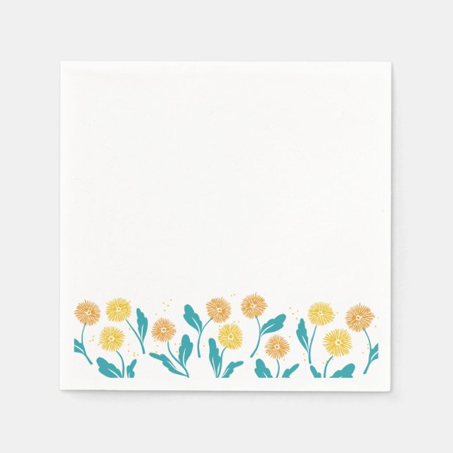 Servilleta De Papel Diseño de flores y hojas de Dandelion (Anverso)