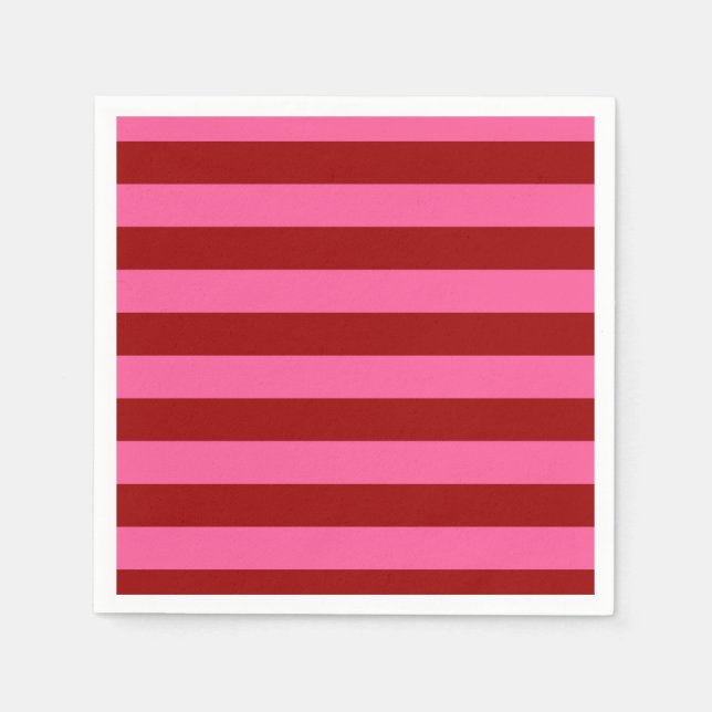 Servilleta De Papel Diseño de franjas rosadas rojas maroon (Anverso)