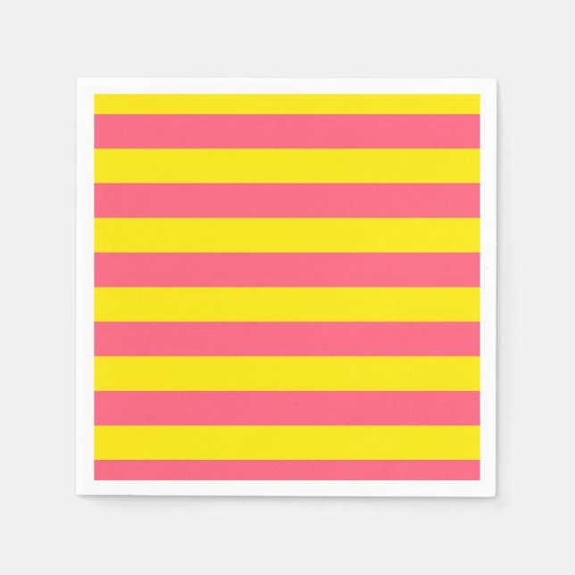 Servilleta De Papel Diseño de franjas rosadas y amarillas (Anverso)