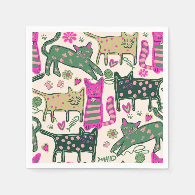 Servilleta De Papel Diseño de Gatos Retro (Anverso)