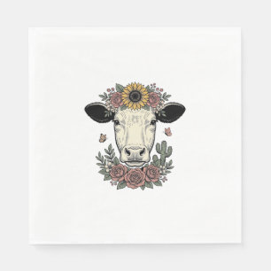 Servilleta De Papel diseño de grabado vintage de cabeza de vaca floral