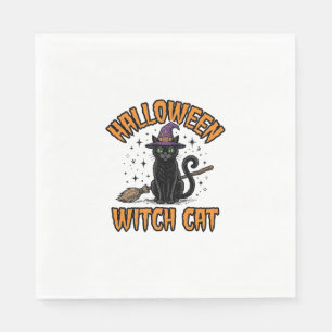 Servilleta De Papel Diseño de grabado vintage de gato bruja de Hallowe