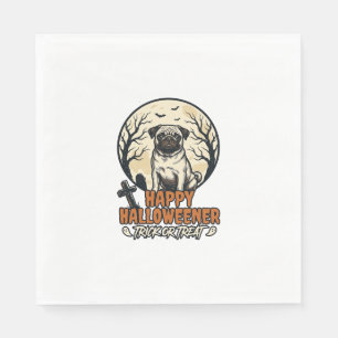 Servilleta De Papel Diseño de grabado vintage de Pug Halloween Truco o