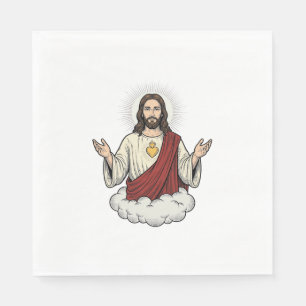 Servilleta De Papel Diseño de grabado vintage devocional del Sagrado C
