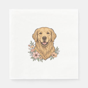 Servilleta De Papel Diseño de grabado vintage floral de Golden Retriev