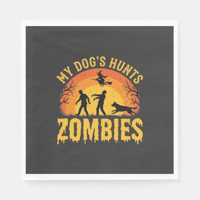 Servilleta De Papel Diseño de Halloween de perro caza zombies (Anverso)