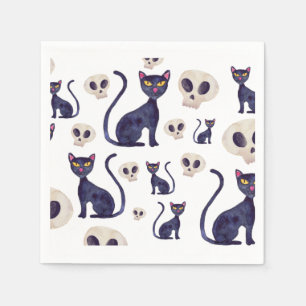 Servilleta De Papel Diseño de Halloween para gato negro y cráneo