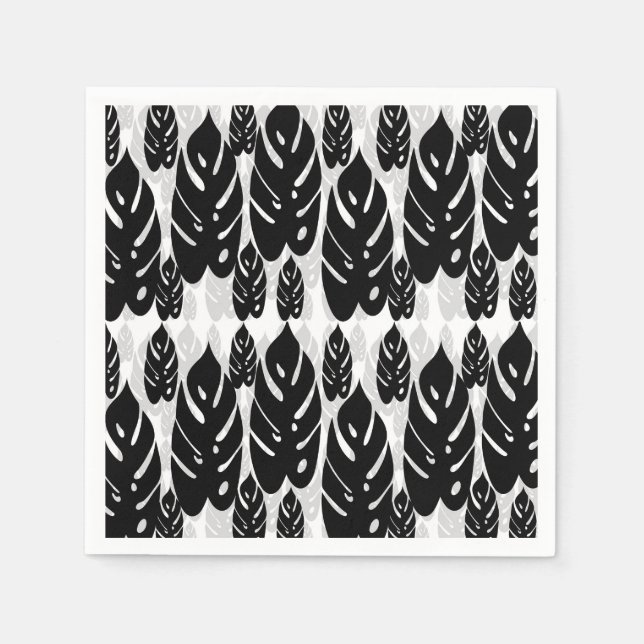 Servilleta De Papel Diseño de hojas blancas y negras (Anverso)