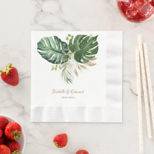 Servilleta De Papel Diseño de hojas tropicales verdes acuarela Boda