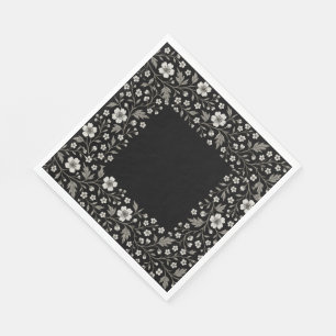 Servilleta De Papel Diseño de límites florales de espina dorsal negra