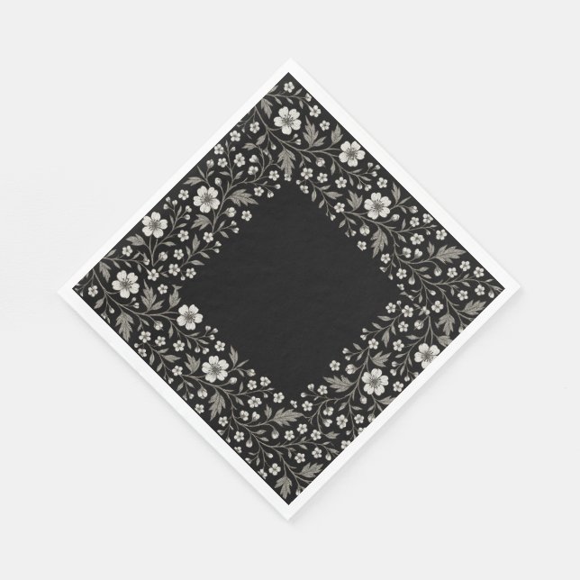 Servilleta De Papel Diseño de límites florales de espina dorsal negra (Esquina)