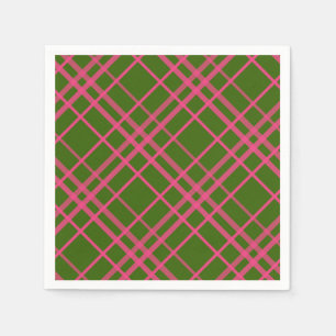 Servilleta De Papel Diseño de líneas a cuadros rosa sobre verde