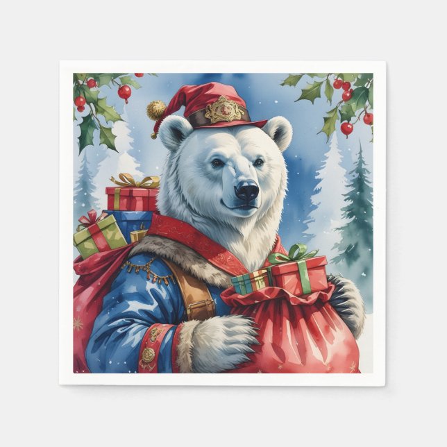 Servilleta De Papel Diseño de los Navidades Polar Bear Santa (Anverso)