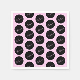 Servilleta De Papel Diseño de lunares negro y rosa retro-moderno
