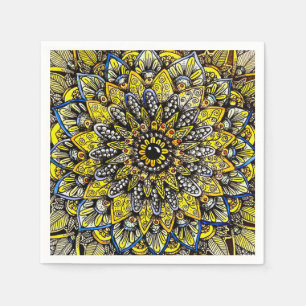 Servilleta De Papel Diseño de mandala dibujado a mano en verde amarill
