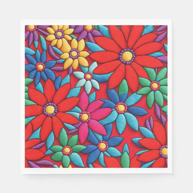 Servilleta De Papel Diseño de margarita bordada (Anverso)