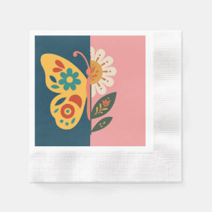 Servilleta De Papel Diseño de mariposa y flor colorido