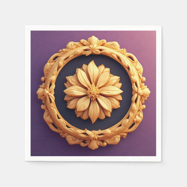 Servilleta De Papel Diseño de Medallón Ornate Floral Gold (Anverso)