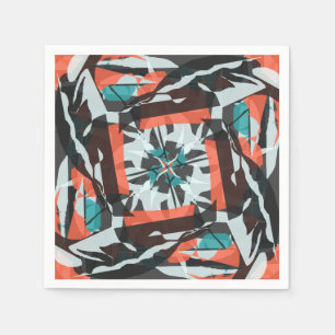 Servilleta De Papel Diseño de mosaicos giratorios en Naranja, negro y