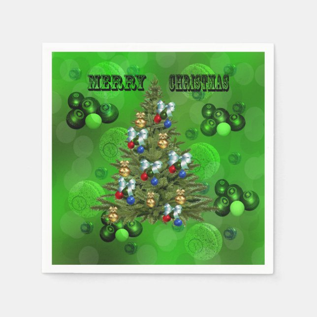 Servilleta De Papel Diseño de Navidad de boles de césped verde, (Anverso)