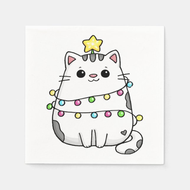 Servilleta De Papel Diseño de Navidad de gato lindo  (Anverso)