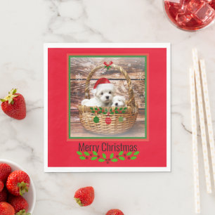 Servilleta De Papel Diseño de Navidades de Cachorros de Malta