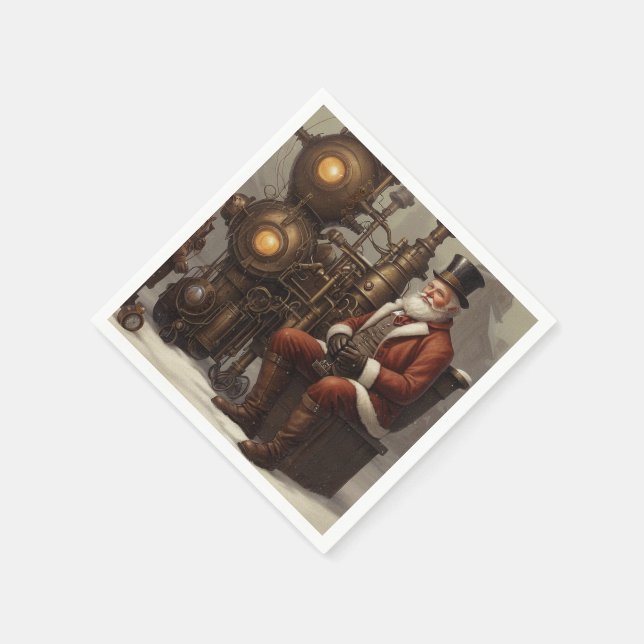Servilleta De Papel Diseño de Navidades de Santa Claus Steampunk (Borde)