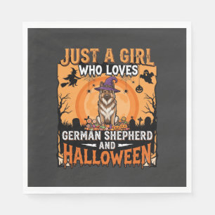 Servilleta De Papel Diseño de niña de Halloween con pastor alemán bruj