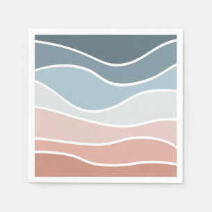 Servilleta De Papel Diseño de olas de estilo retro azul y rosa