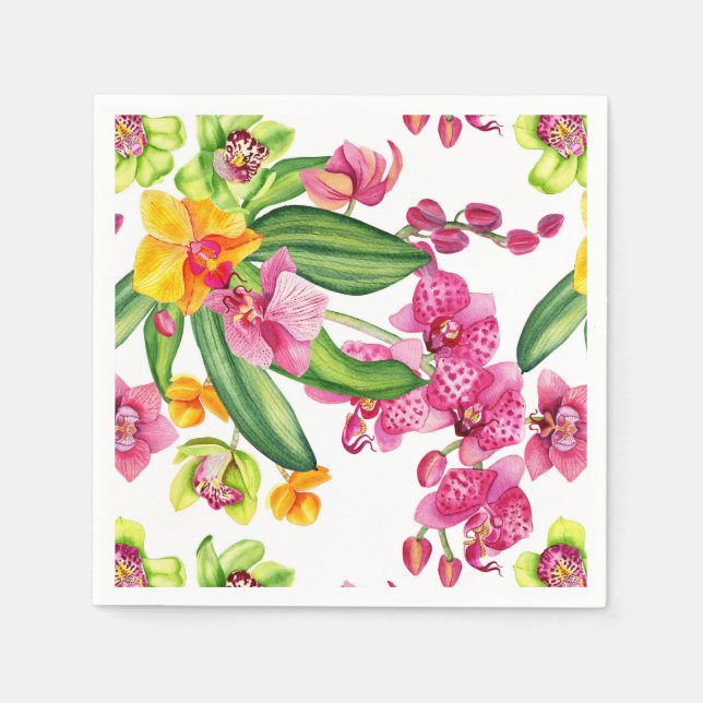 Servilleta De Papel Diseño de orquídeas acuarela 18   (Anverso)