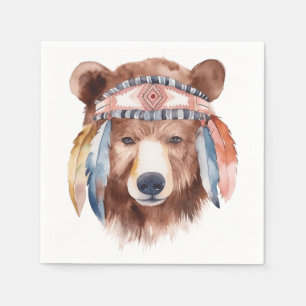 Servilleta De Papel Diseño de oso hippie cutáneo boho acuarela
