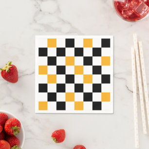 Servilleta De Papel Diseño de patrón a cuadros amarillo negro blanco