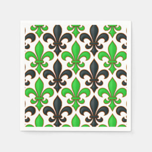 Servilleta De Papel Diseño de patrón barroco de flor de lis negro verd