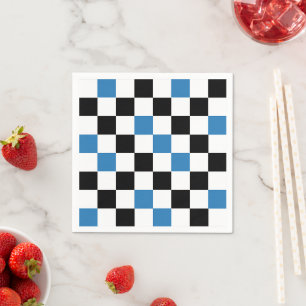 Servilleta De Papel Diseño de Patrón Cuadriculado Azul Negro Blanco