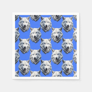 Servilleta De Papel Diseño de patrón de cabeza de lobo blanco azul