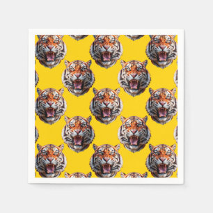 Servilleta De Papel Diseño de patrón de cabeza de tigre amarillo