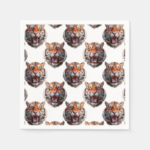 Servilleta De Papel Diseño de patrón de cabeza de tigre - Blanco