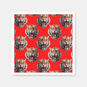 Servilleta De Papel Diseño de patrón de cabeza de tigre rojo