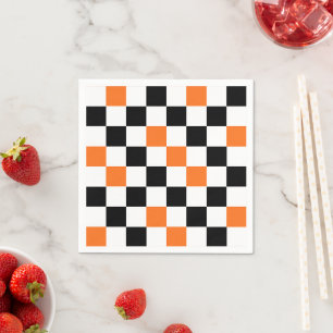 Servilleta De Papel Diseño de Patrón de Cuadros Naranja Negro Blanco 