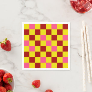 Servilleta De Papel Diseño de Patrón de Cuadros Rojo Amarillo Rosa