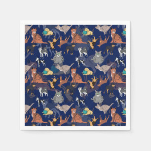 Servilleta De Papel Diseño de patrón de gatos y perros en azul