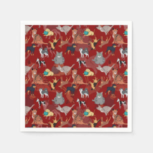 Servilleta De Papel Diseño de patrón de gatos y perros en rojo