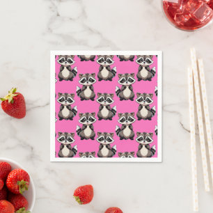 Servilleta De Papel Diseño de patrón de mapache rosa